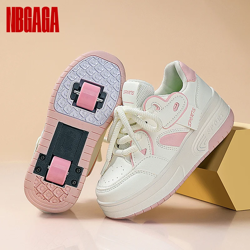 

Girls Lace-Up Retractable Two-Wheeled Sports Roller Skates Breathable Walking Shoes for Female Students Outdoor Activities