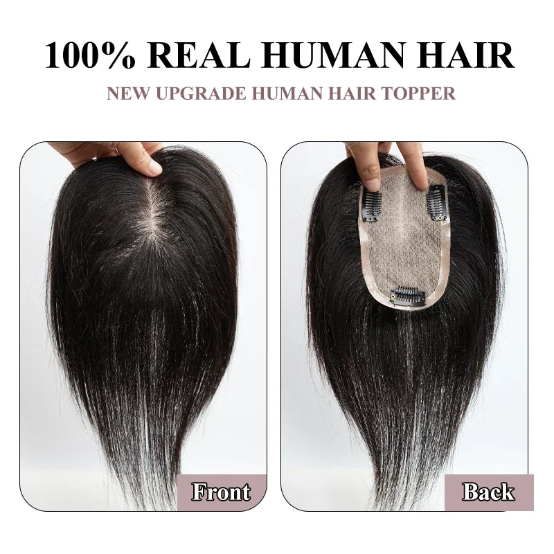 Pelucas de encaje con Base de seda para mujer, extensiones de cabello 100% humano, Clip en una pieza, peluca superior, accesorios para el cabello adelgazante