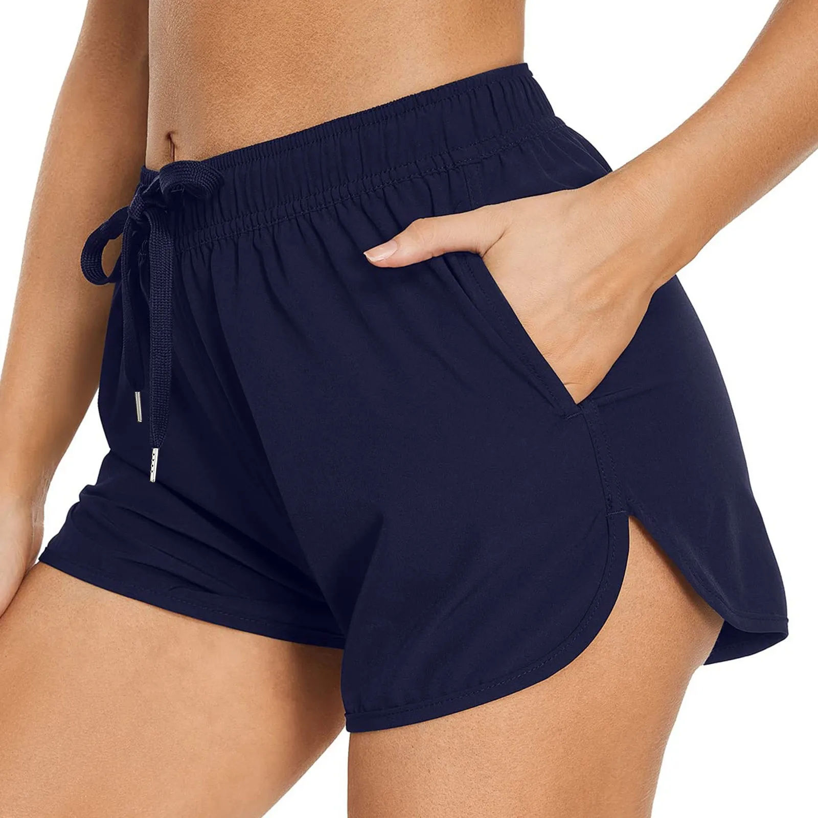 Female Swim Shorts Women\'S Drawstring Shorts With Pockets High Waisted Board Swimsuit Bathing Swimming Pants For Women Loose