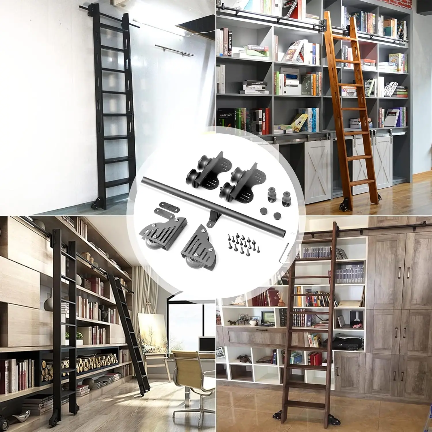 Geri çekilebilir kayan ambar kapısı tam Set donanım, zemin rulo tekerlekler + uzatma ile yuvarlak tüp mobil merdiven parça