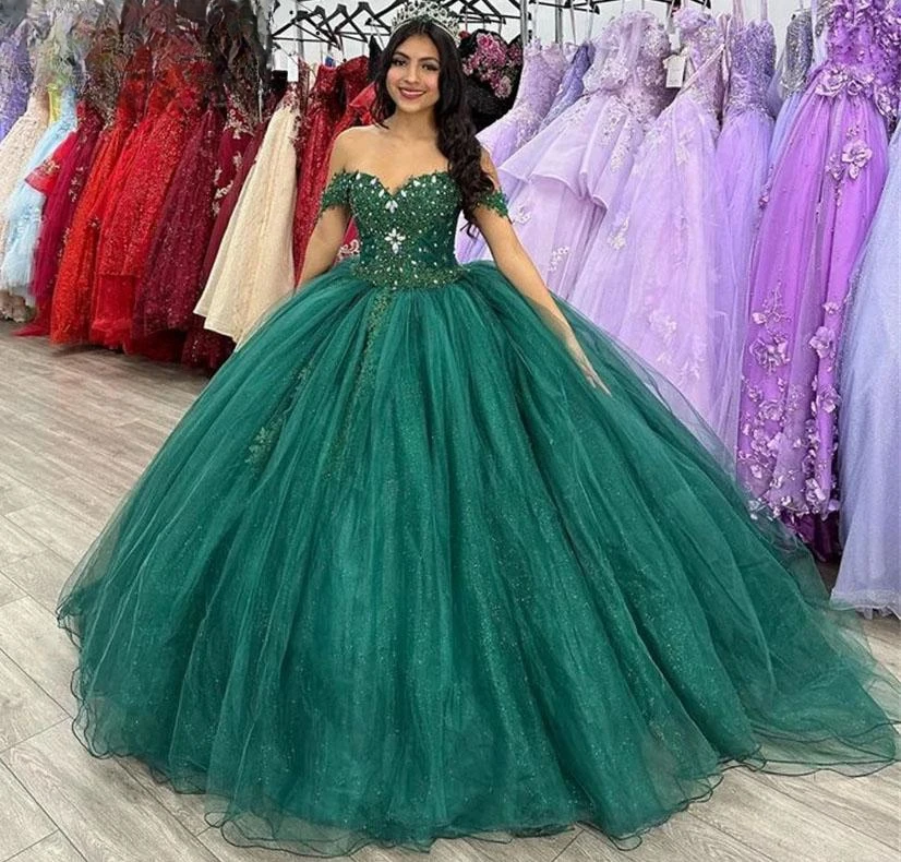 فساتين أميرة Quinceanera أوف شولدر تول ، حلوة 16 ثوب حفلة ، زينة مخصصة ، 15 سنة