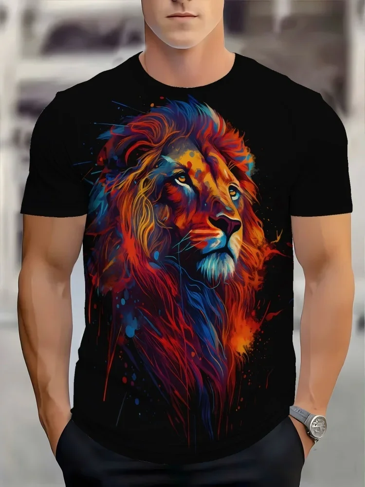 Modisches 3D-Löwen-Print Herren Freizeit-T-Shirt Wildlife Tier Grafik T-Shirt Trend Street Style Männerkleidung Hip-Hop Herrenmode