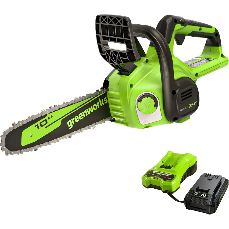 

Greenworks 24V 10" Cordless Compact Chainsaw (Great For Storm Clean-Up, Pruning, and Firewood), 2.0Ah Battery and Charger