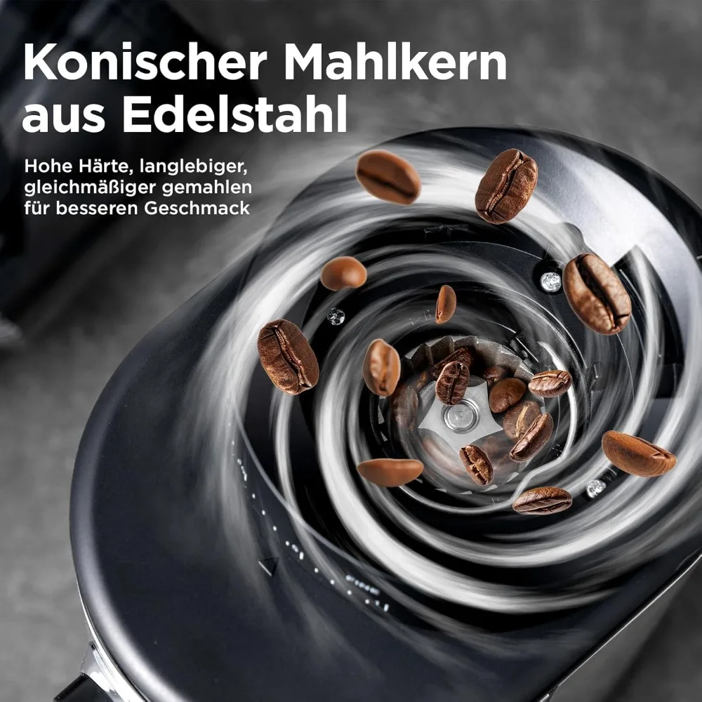 Młynek do kawy Burr, elektryczny młynek stożkowy do ziaren kawy z 30 regulowanymi poziomami mielenia dla 2-12 filiżanek, srebrny i czarny