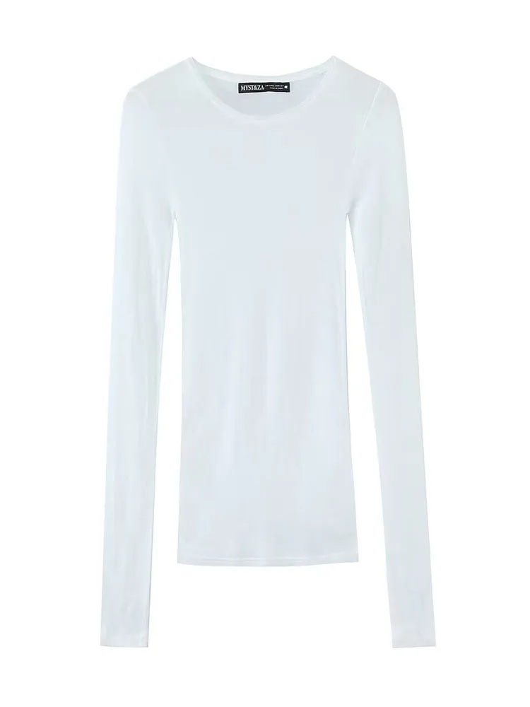 HH femme printemps nouvelle mode polyvalent coton col rond à manches longues T-shirt femme tempérament Simple mince 4 couleurs hauts Mujer