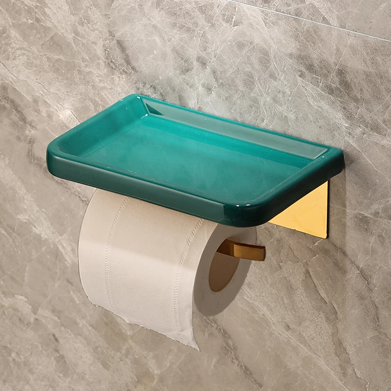 

Paper Holder Gold Brass And Ceramic Tissue Holder Toilet Roll Dispenser With Phone Storage Bathroom Shelf Bathroom Accessories