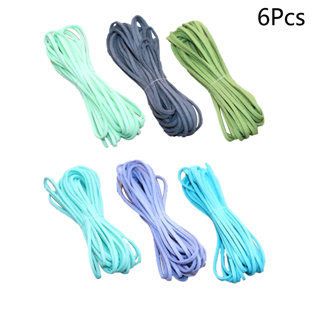 

6pcs 5 Meters 3mm Flat Faux Jewelry Cords Rope for Bracelet Necklace Making(Dark Grey, Blue, Green, Mint Green, Purple a