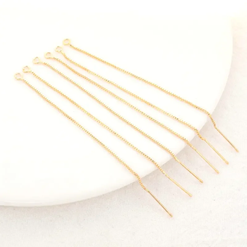 10PCS 80MM 14K Gold Color Plated Brass Stud Earring Line Connect Chain Diy Jewelry Findings Accessories Wholesale