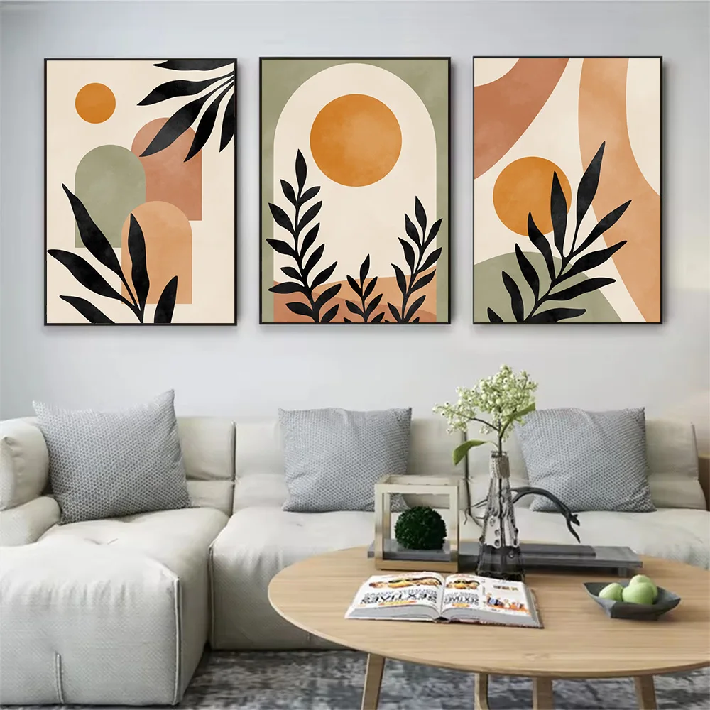 

Boho Abstract Beige Green Terracotta Geometric Leaves Sun Posters Canvas Painting Wall Art Print Pictures Living Room Home Decor