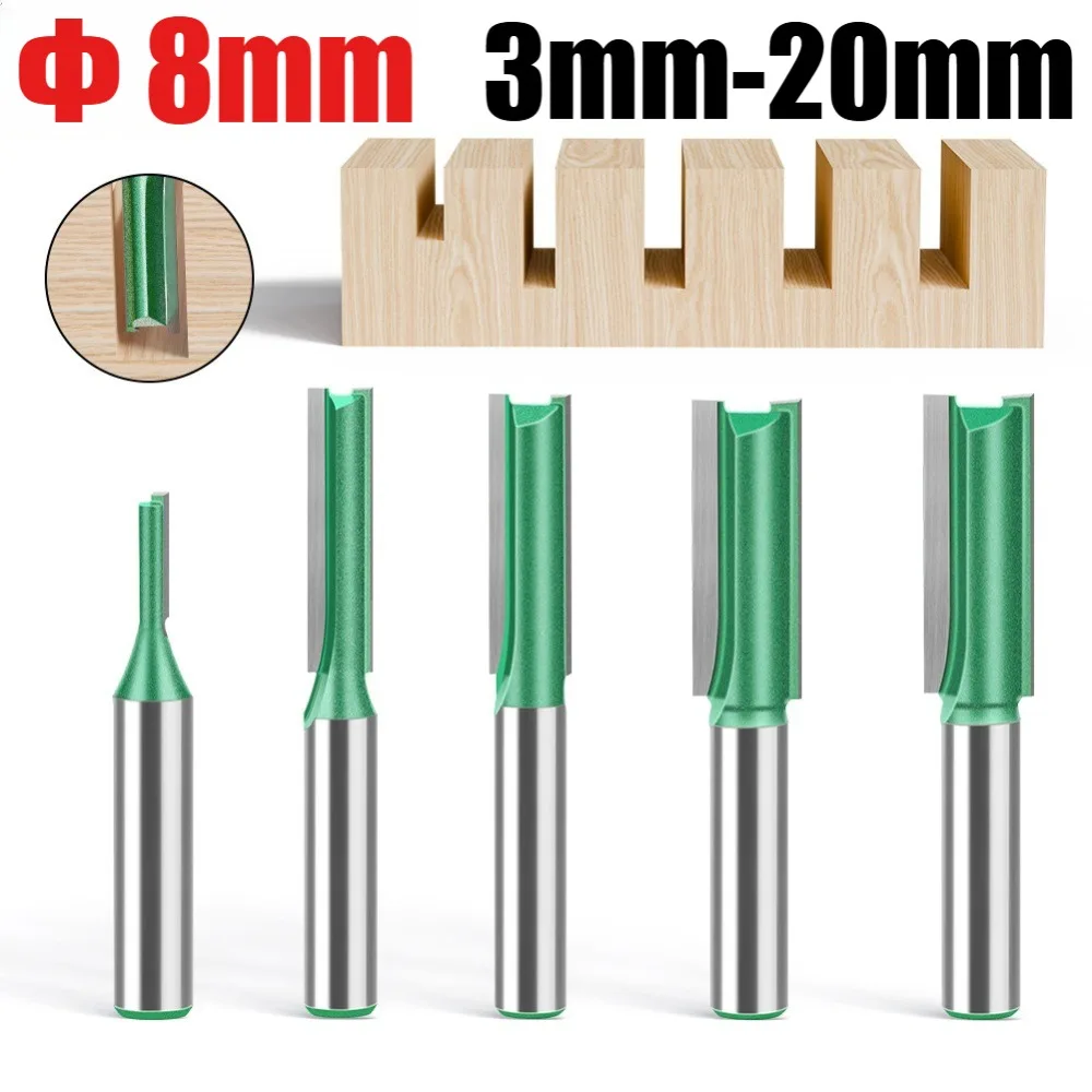8mm Shank Straight Bit Tungsten Carbide Single Double Flute Router Bit Wood Milling Cutter 3mm-20mm For Woodwork Tool