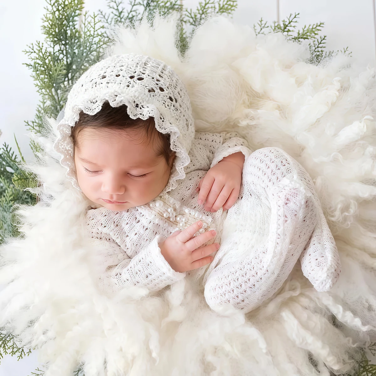 2Pcs Newborn Photography Romper Footed Jumpsuit Long Sleeve With Matching Pomp Hat Baby Boy Girl Outfits for Photoing