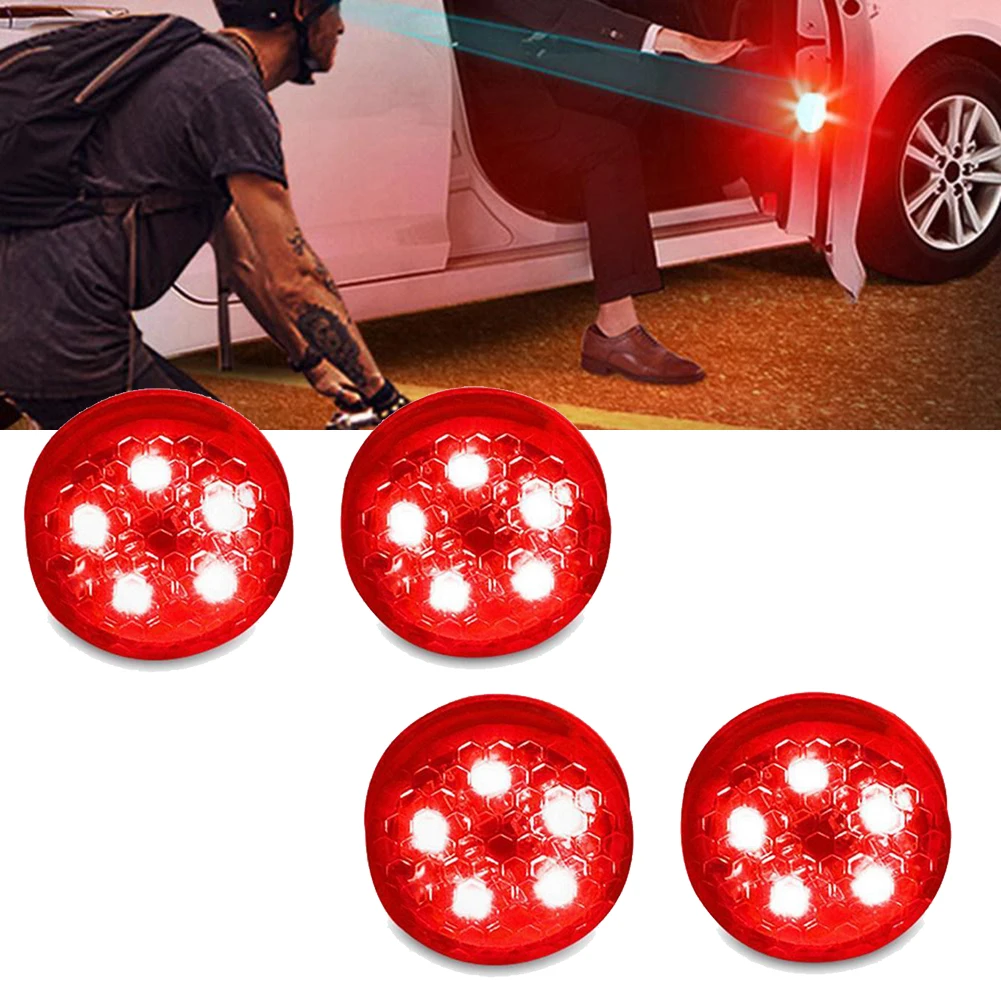 

4 Pcs/Set Universal Car Wireless Car 5-LED Door Opened Signal Red Light Safety Wire Protective Cover