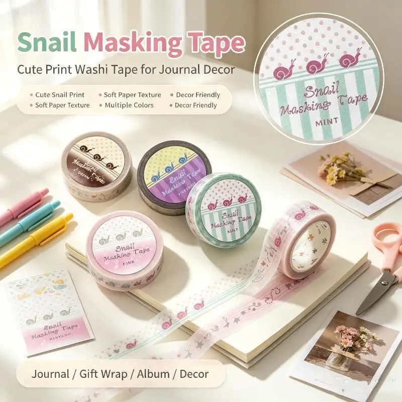 〔CCA13〕Cute Snail Musical Notes Decorative Masking Tape Hand Account Decorative Planner DIY School Stationery Stickers
