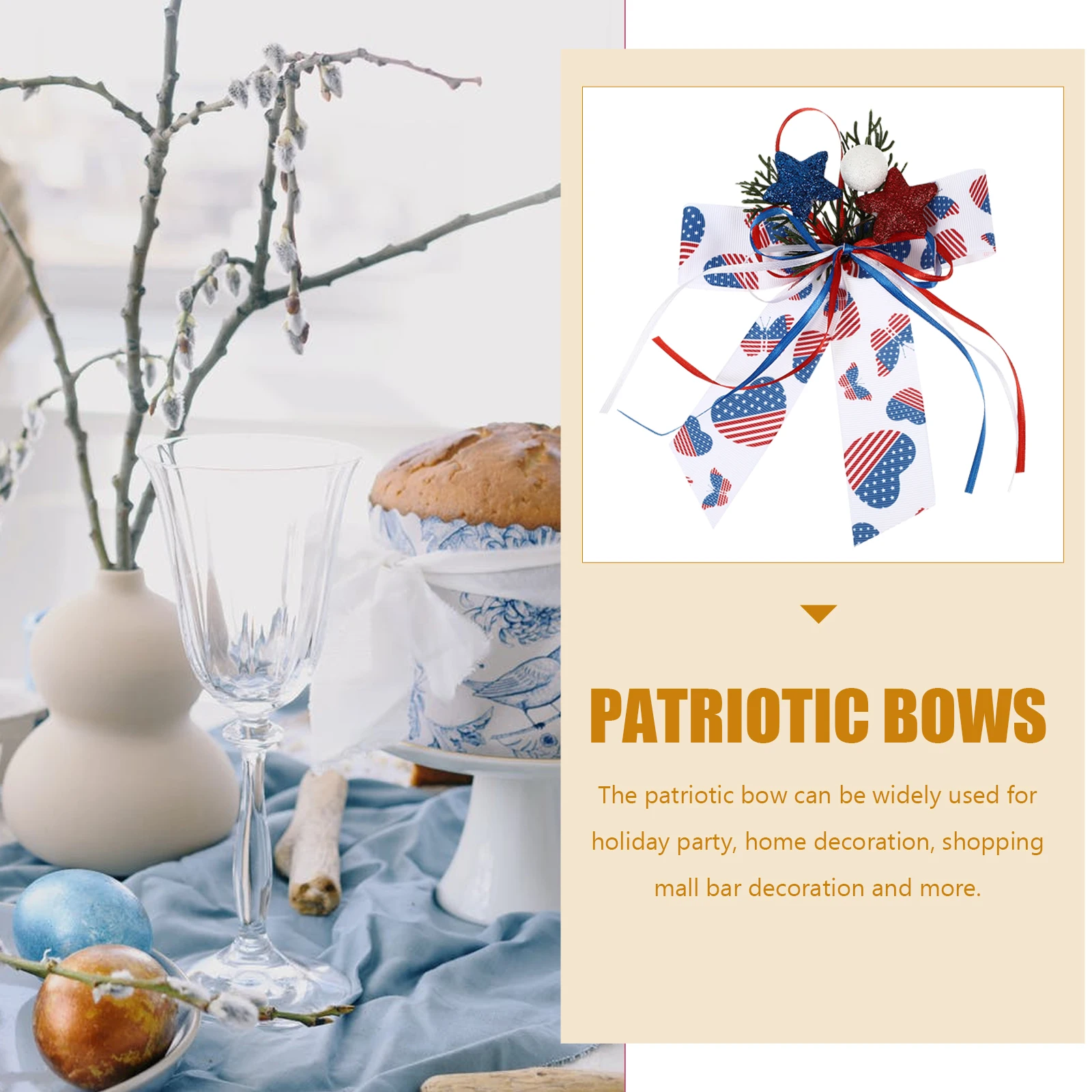 

Independence Day Patriotic July 4Th Decor Bows American Flag Ribbon Wreath White Cloth July 4th Home Accessories