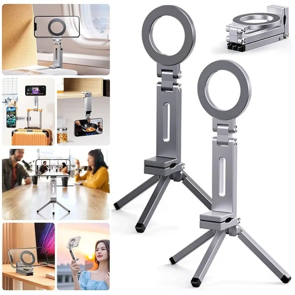 

360° Rotation Magnetic Phone Tripod Holder Foldable Creative Desk Phone Clip Bracket Lightweight Universal Portable Phone Stand