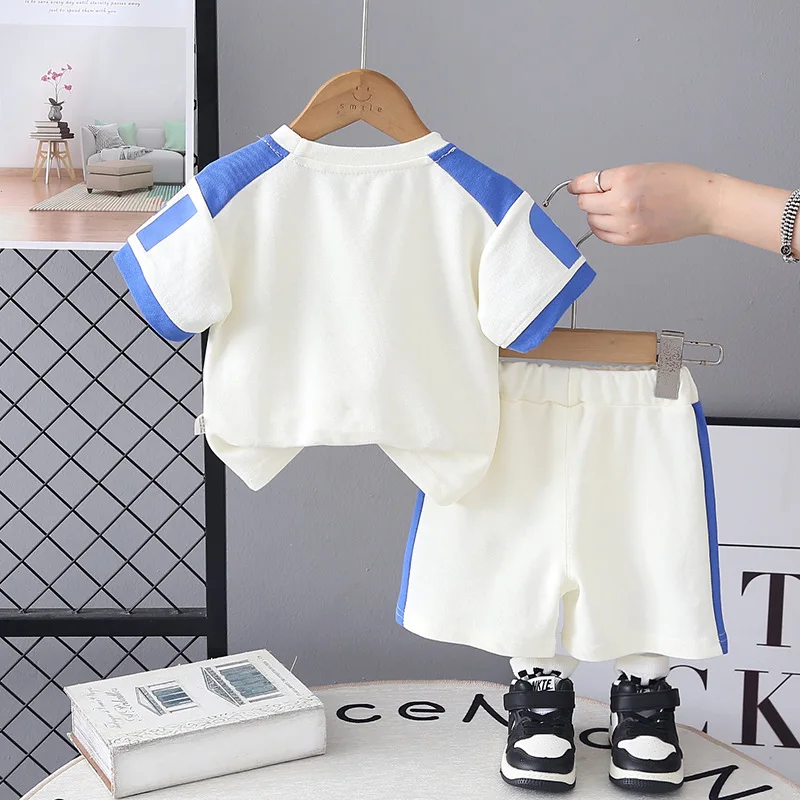Toddler Boys Summer Streetwear Set Kids Color Block Graphic T-shirt + Shorts 2Pcs Outfit Children Casual Fashion Baby Sportswear