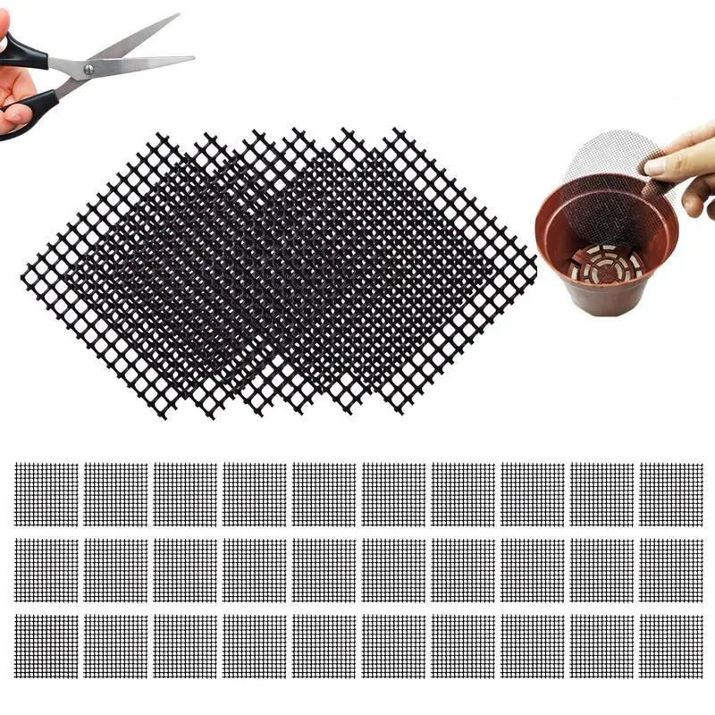 50Pcs Flower Pot Mesh Pad Bonsai Pot Bottom Grid Mat Planter Bottom Grid Drainage Netting Screens For Avoiding Roots Soil Loss