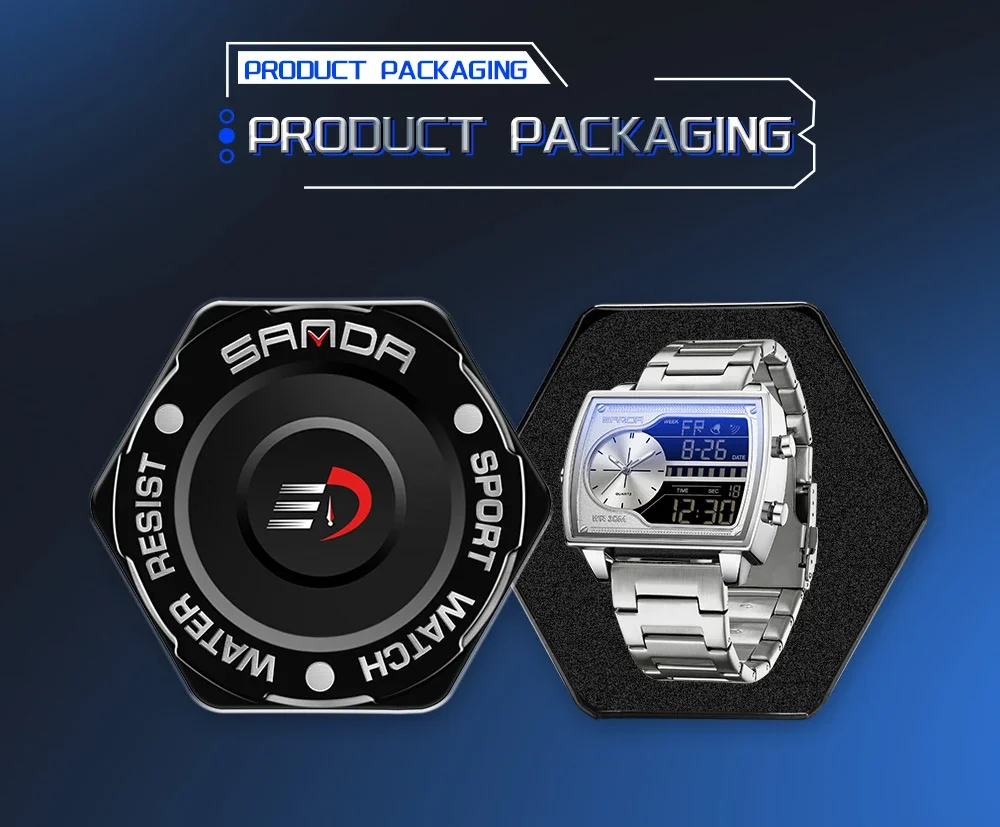 SANDA 6163 Fashion Trend Men's Quartz Watch Fashion Square Watch