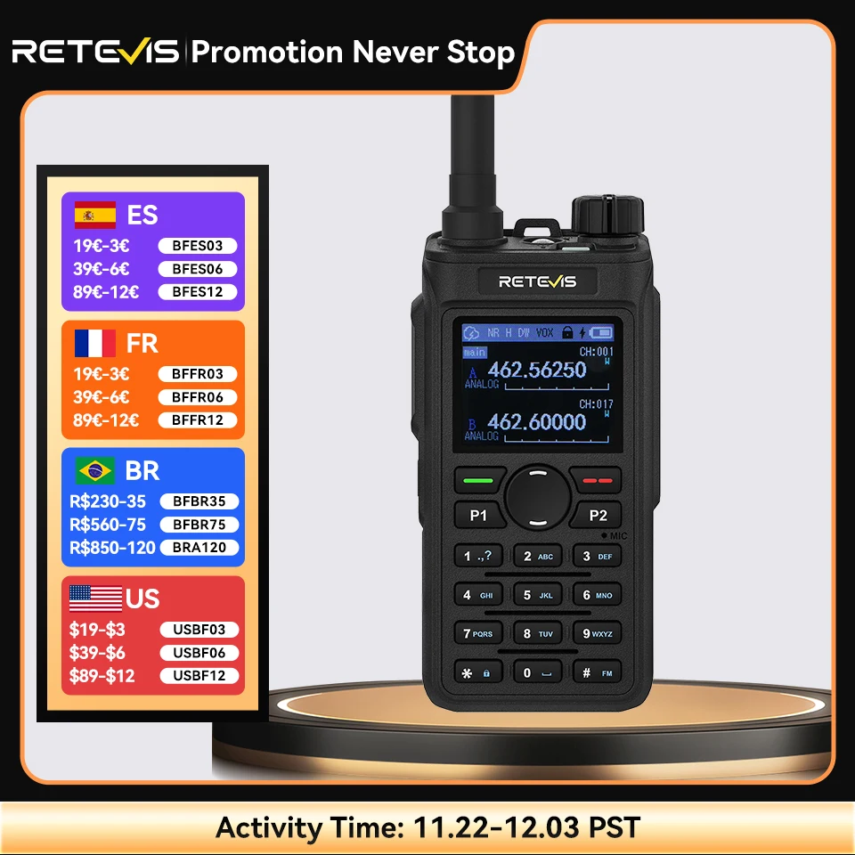 Retevis C2 Walkie Talkie Long Range 5W Ham Two-way Radio Camping Communication Radio Station VHF UHF Professional Walkie-talkies