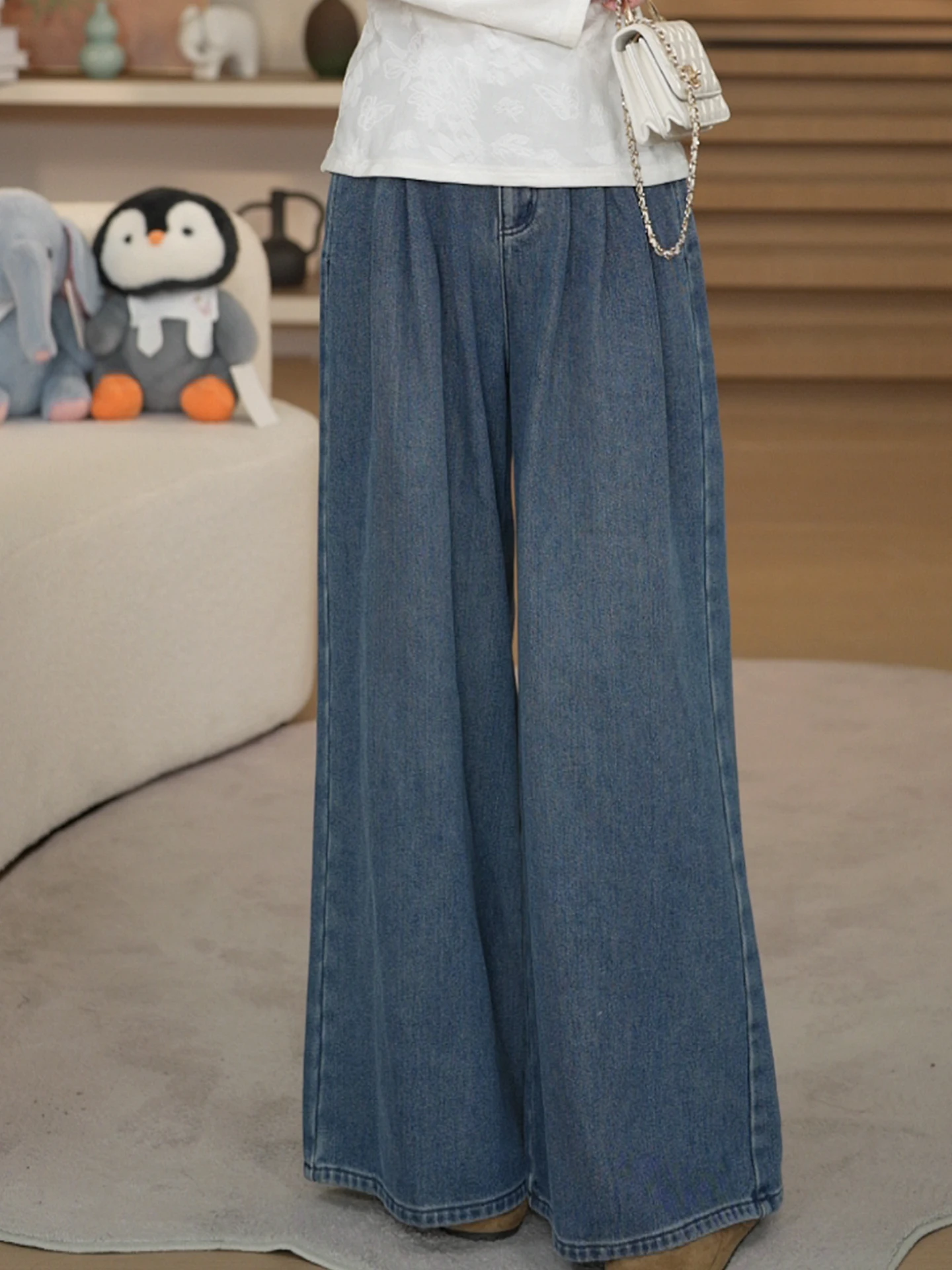 

Утепленные джинсы с широкими штанинами и флисовой подкладкой, в стиле ретро, утолщенные, теплые, женские, прямого кроя, весна 2026, новинка