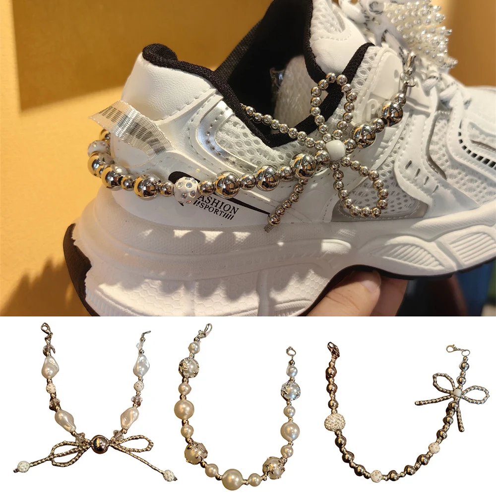 

Luxury Shoelace Chain Decorations for Sneaker Boots Accessories Pearl Shoes Chain Shoe Chain Shoe Accessories Chains High-end