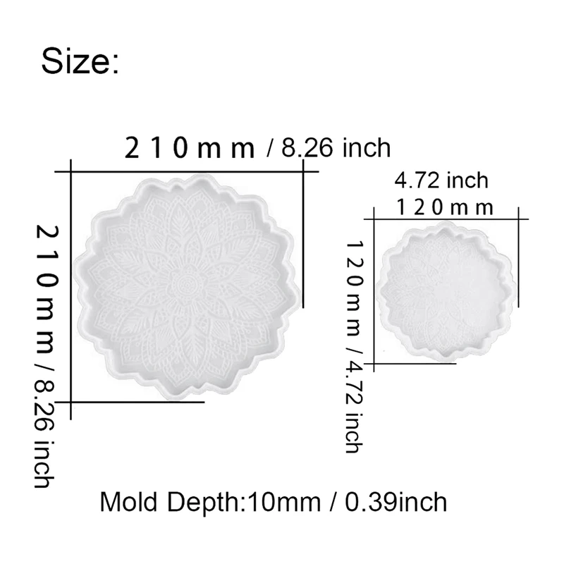 5 Pcs Mandala Coaster Resin Molds,Tray Molds For Resin,Coaster Epoxy Resin Silicone Mold For Making Resin Craft