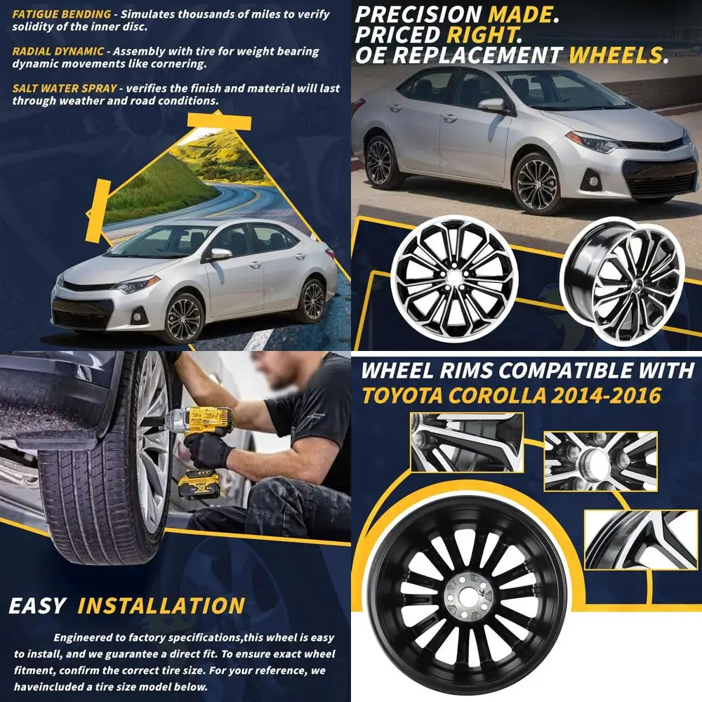 

New 17" x 7" Replacement Wheel Fit for 2014 2015 2016 Toyota Corolla 17 Inch Black Machine Face (Diamond Cut) Black Rim, OE Dire