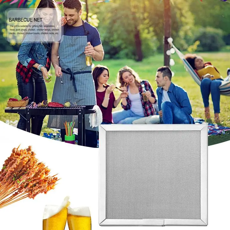 Stainless Steel Barbecue Mesh Square Barbecue Net for Outdoor BBQ Grill Mats Non-Stick BBQ Mat Reusable BBQ Mesh Mat