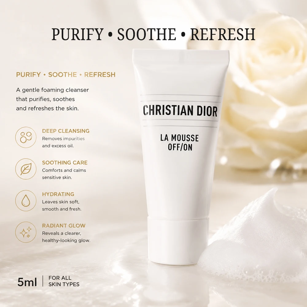 Dior Mousse Foaming Cleanser 5ml Mini Travel Size Gentle Soothing Purifying Face Cleanser White Lily Niacinamide Deep Clean Comf