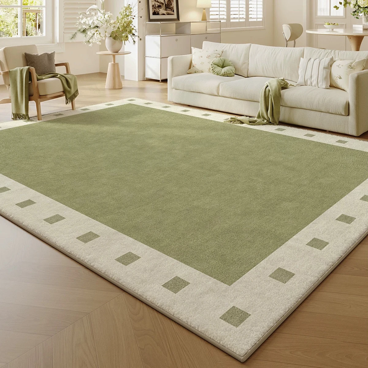 Vintage Green Minimalism Living Room Carpet Large Area Rugs Bedroom Floor Mats Soft Plush Machine-washable Rug Ковер В Гостиную
