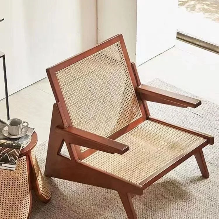 Japanese style solid wood rattan woven leisure and minimalist balcony home lounge chair