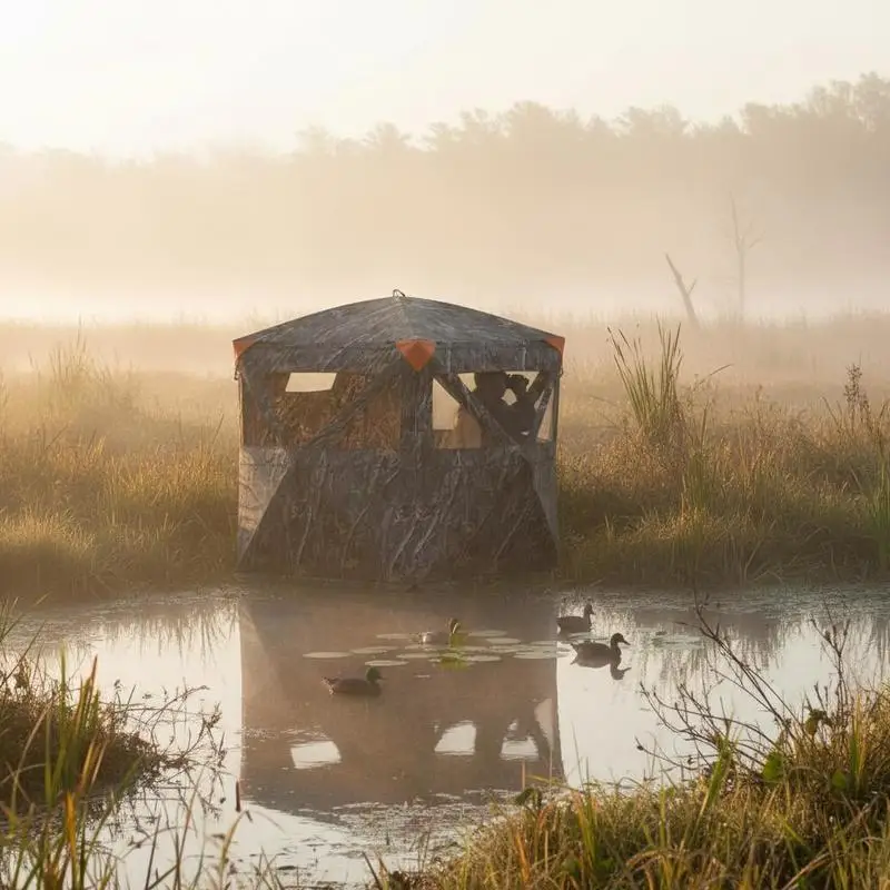 Transparent Ground Shelter 58"x58"x66" For Deer Hunting Turkey Hunting Archery, 270 Degree One-Way Vision 3 Horizontal Windows Pop Up Structure Carrying Bag Portable Mesh Design 2-3 Person Capacity Resilience Fabric Outdoor Observation Hidden Tent view 5