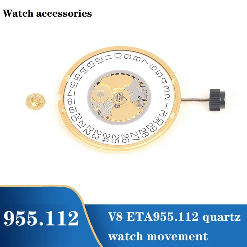 Montre à quartz avec plaque de calendrier, mouvement mécanique, haute précision, 955.112, 955112, V8 ETA955.112