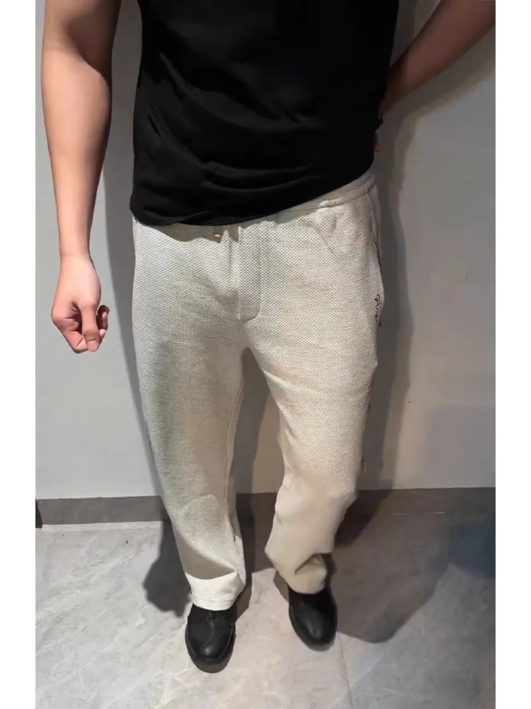 

American Sle Fitn Straight Leg Pants Men's Spring High End Feeling Gingham Embroidered Trousers Casual Sportswear