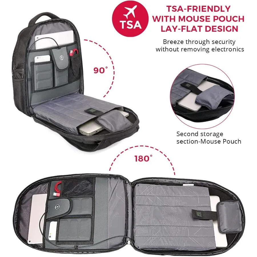 Swissdigital Design Large Travel Backpack For Men TSA-Friendly Business Laptop Backpack USB Charging Port RFID Protection Tech