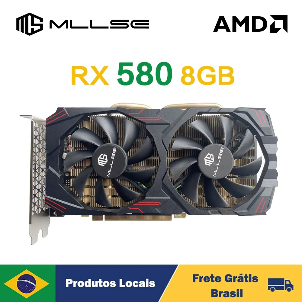 MLLSE AMD RX 580 8GB RX 590 8GB Placa De Video 2048SP Tarjeta gráfica para juegos GDDR5 256Bit PCI Express 3,0 GPU Tarjeta De vídeo PC Brasil