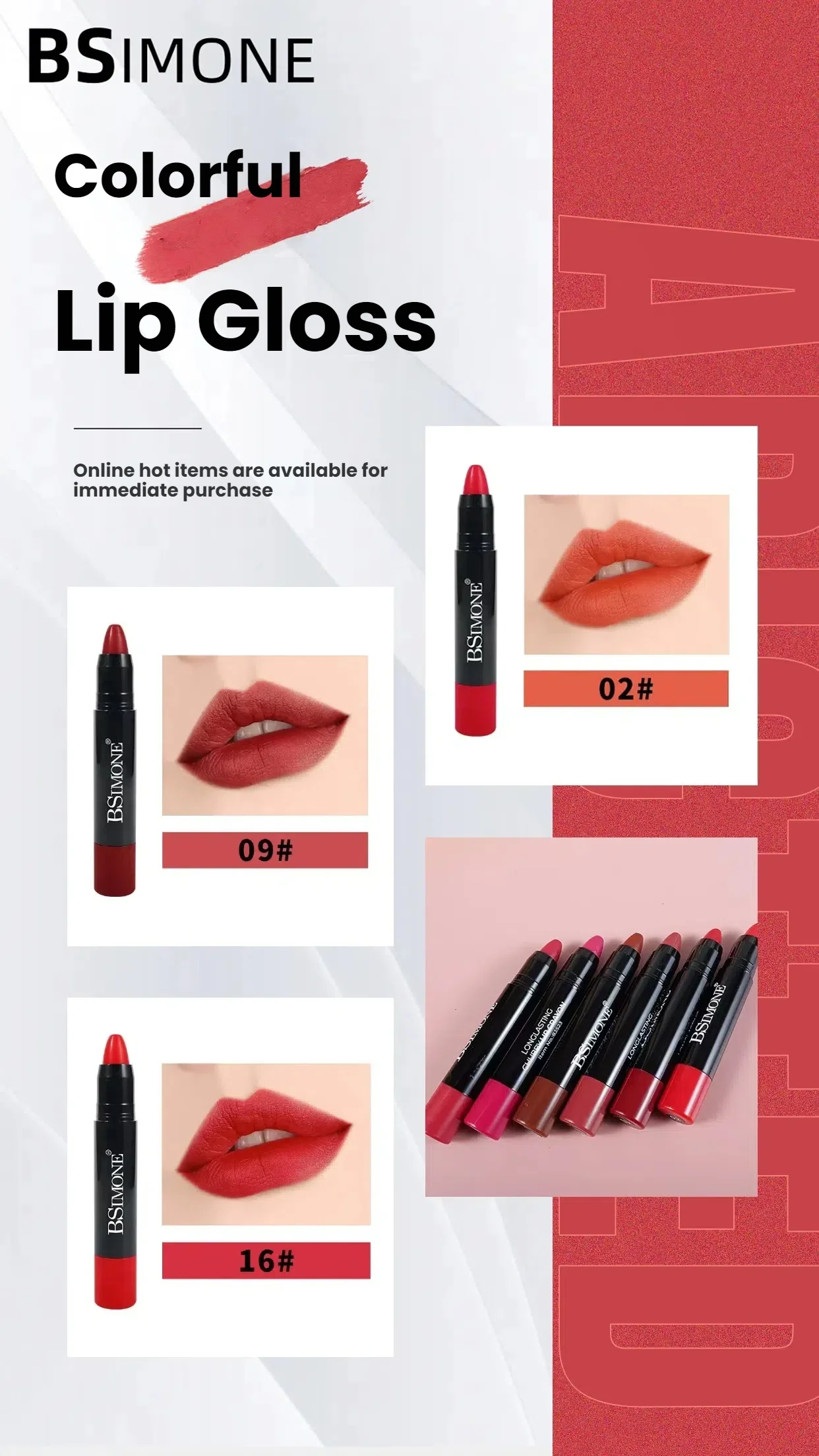 Esplosioni calde BSIMONE smalto per labbra opaco tazza antiaderente penna per rossetto in velluto liscio con gancio a lunga durata impermeabile