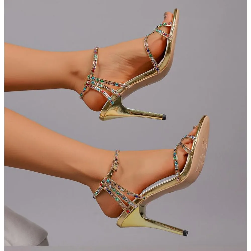 Summer Rhinestone High Heels Ladies Sexy Ankle Strap Sandals Women Luxury Designer Wedding Party Dress Shoes Pumps view 6