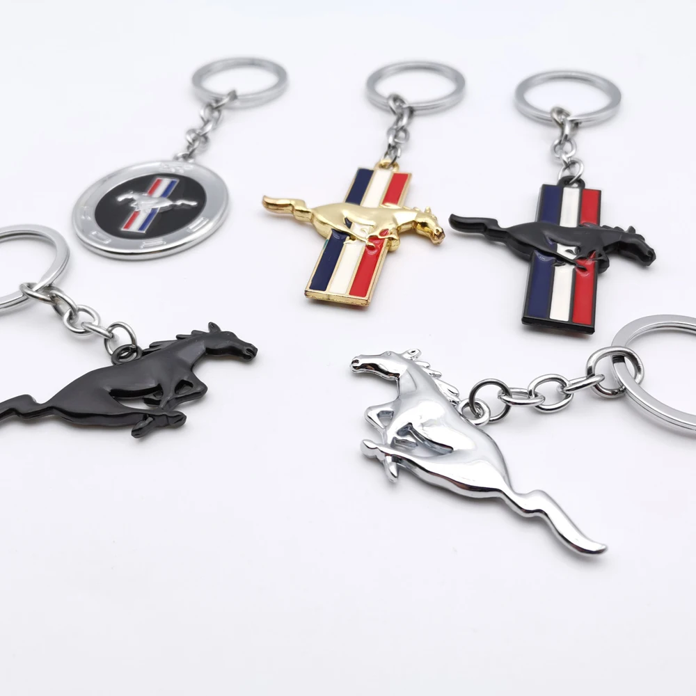 1Pc Metal 3D Car Styling Keychain Running Horse Emblem Badge Keychain Keyring Key Chain for Ford Mustang Shelby GT 350 500 Cobra