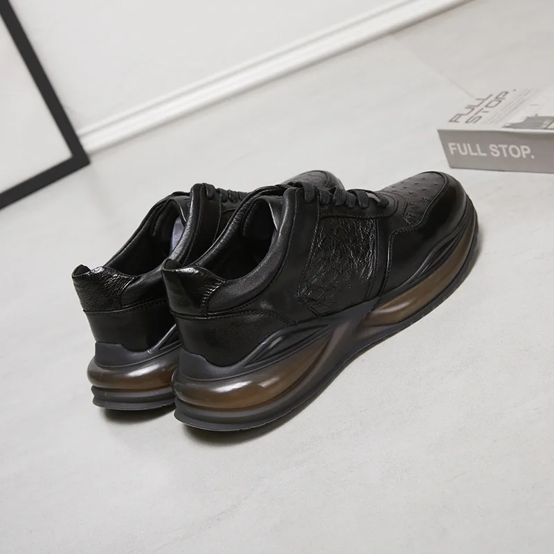 Zapatos de cuero genuino para hombre, zapatillas deportivas perforadas de lujo para caminar, zapatillas deportivas de piel de vaca de avestruz, cojín de aire para viajes al aire libre