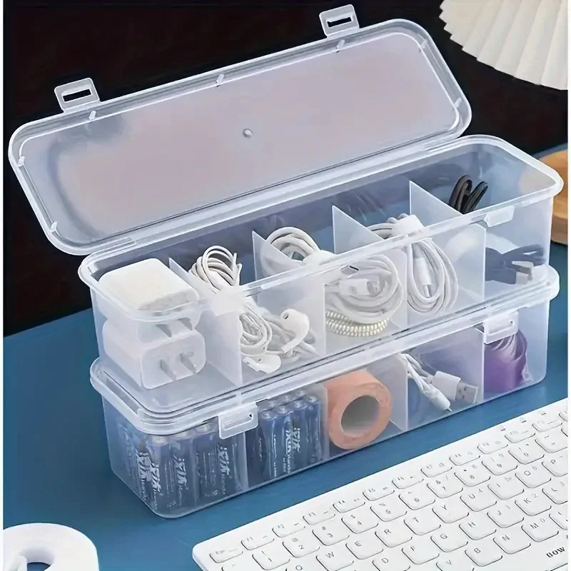 

Прозрачный ящик для хранения большой емкости с 5 отделениями, пластиковый ящик для хранения кабелей, батарей, органайзер с прозрачным разделением