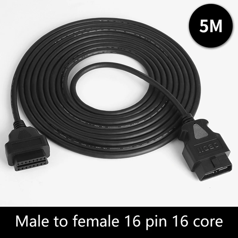 Car 16PIN OBD 2 II 5M Extension Cord Male To Female Connector OBD Extension Cord EML 327 Adapter Diagnostic Tool