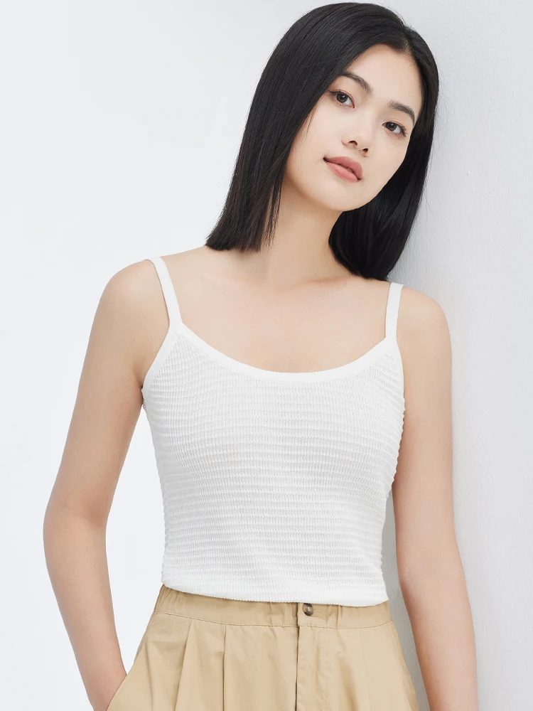 

Modern Select Knitted Herbal Fiber Striped Casual Vest Women Slim Pure Color SY Embroidered Faionable Bal Top