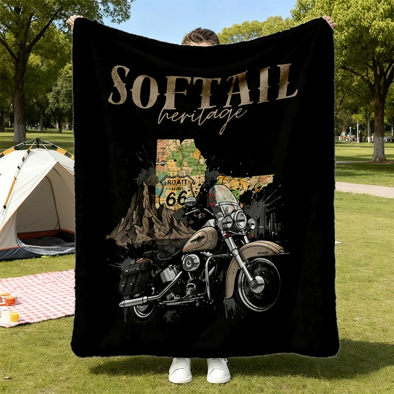 Heritage V-twin Cruiser Flannel Blanket The Nostalgic Cruiser Motorcycle Flannel Throw For Biker Fans Rider Cozy Blanket