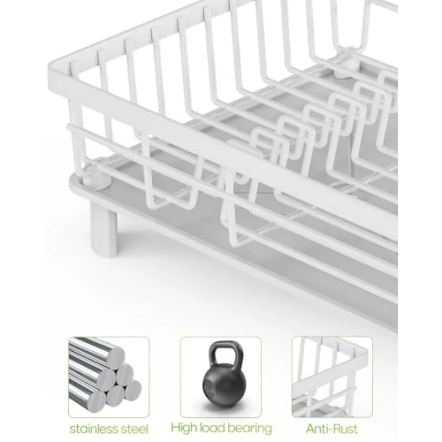 رف تجفيف الأطباق الموفر للمساحة لطاولة المطبخ مع فوهة تصريف قابلة للدوران 360 درجة، رف أطباق متعدد الوظائف يتميز بمدمج