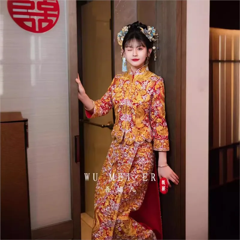 

Новое платье дракона и феникса в китайском стиле, свадебное платье для тостов был released.