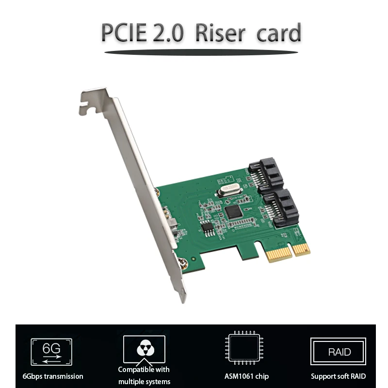 

gaming adaptive PCIe 2.0 x1 to 2-port SATA3.0 PCIE riser card Adapter Sata3.0 Adapter PCIE Sata expansion card Game PCIE Card