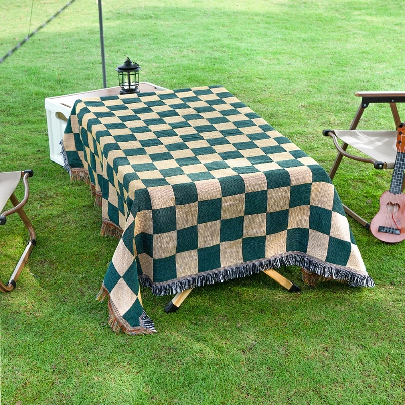 Retro Checkerboard Plaid Sofa Cover, Knit Throw Blanket, Chair Blanket, Table Cloth, Floor Carpet, Nap Shawl, Bedspread, Leisure