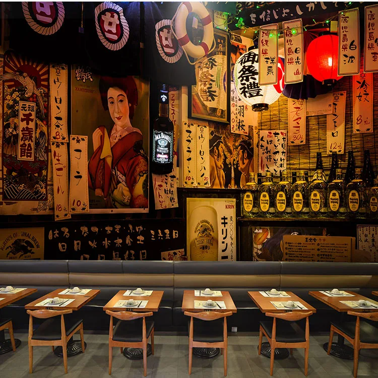 

Customized products Japanese imitation wooden door background wall ukiyo painted cherry wallpaper house sushi restaurant mural