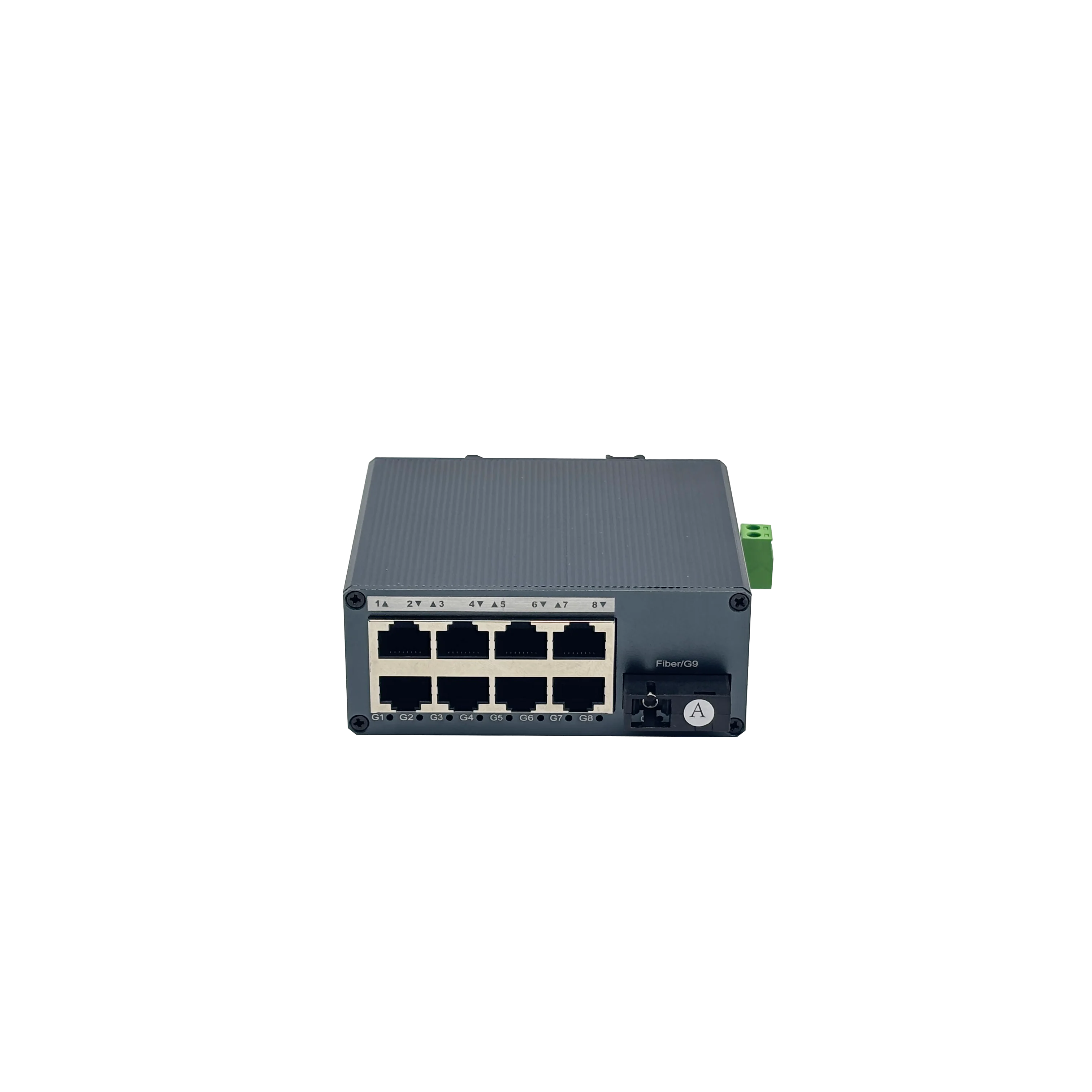 Gigabit 1 SC to 8 RJ45 10/100/1000M Media Converter Industrial Grade Mini Single Mode 20KM Din Rail Mount Fiber Transceiver